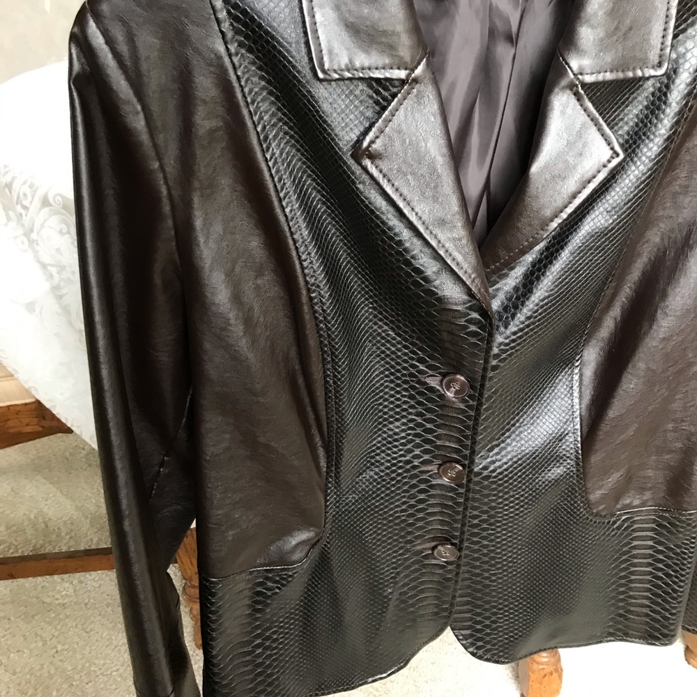 Brown Faux leather jacket with emboss panels